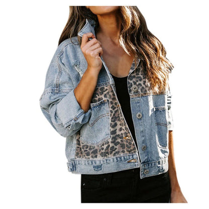 Damen Denimjacke Leo-Details Blau Eveloria