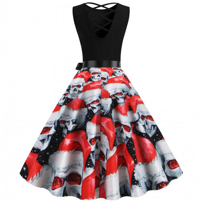 Damen Swingkleid Totenkopf Weihnachtsmotiv Eveloria