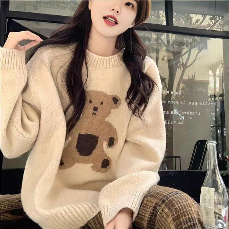 Damen Strickpullover Bär Motiv