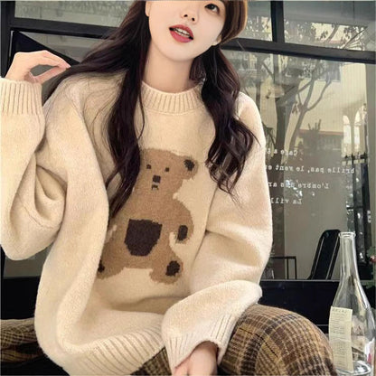 Damen Strickpullover Bär Motiv