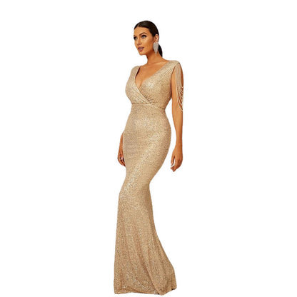 Damen Abendkleid mit Pailletten Schulterfrei Eveloria
