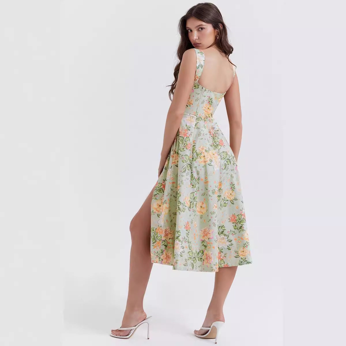 Damen Sommerkleid Floral mit hohem Beinschlitz Eveloria