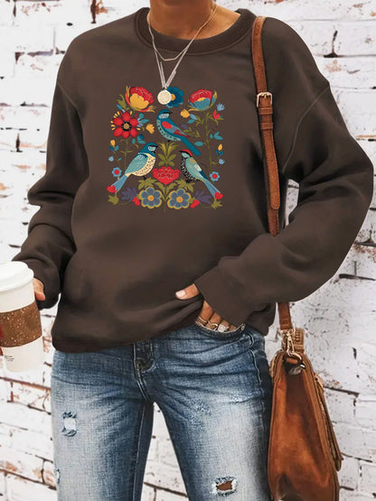 Damen Sweatshirt Floralmuster Lässig Grün Eveloria