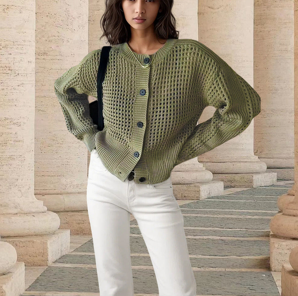Damen Strickcardigan Luftig Einzigartige Maschenstruktur Beige