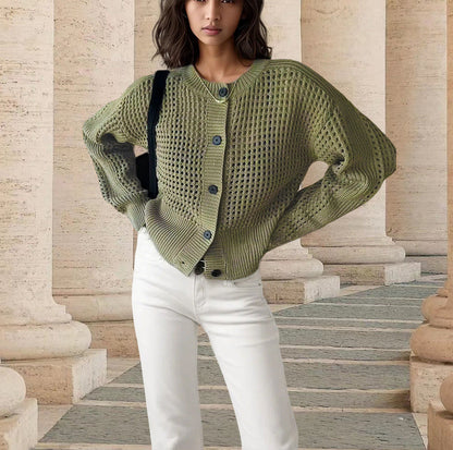 Damen Strickcardigan Luftig Einzigartige Maschenstruktur Beige