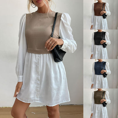 Damen Blusenkleid mit Kontrastärmeln Eveloria