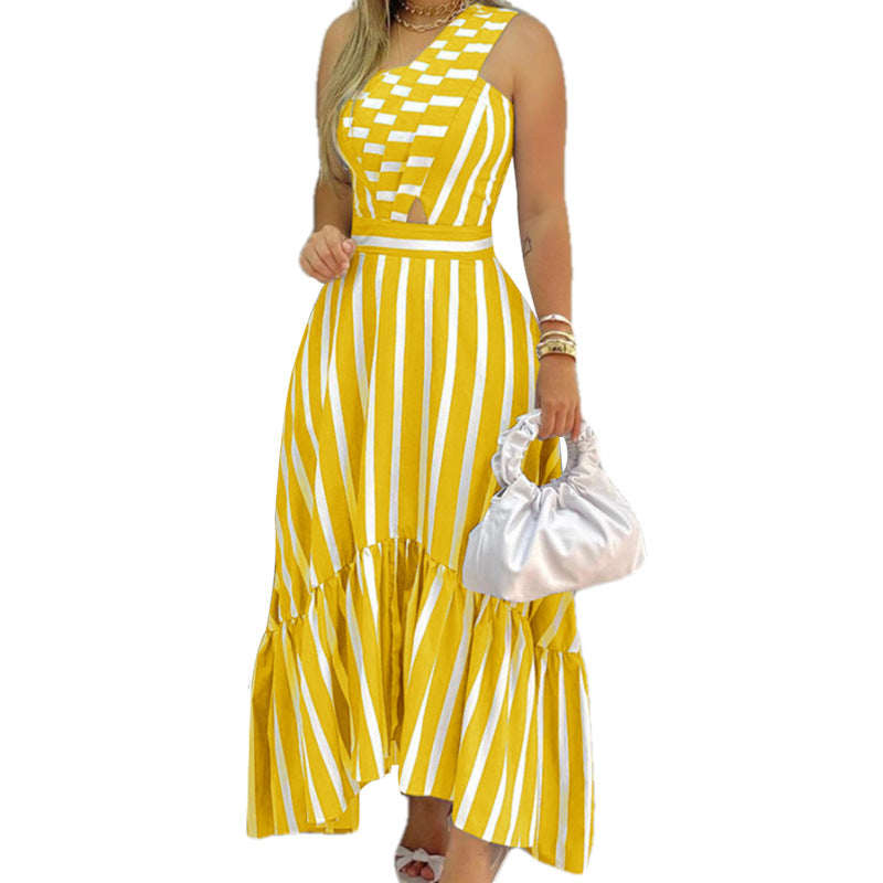 Damen Maxikleid Asymmetrischer Saum Streifenmuster