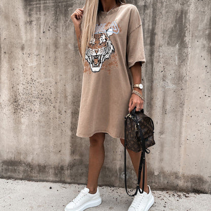 Damen Oversized T-Shirt-Kleid Tiger-Print Eveloria