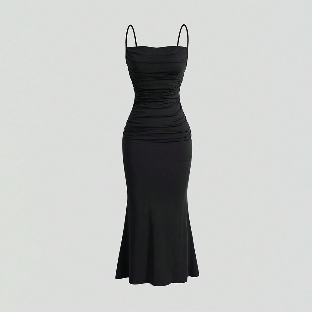 Damen Maxikleid Raffungen Schulterfrei Eveloria - Eveloria