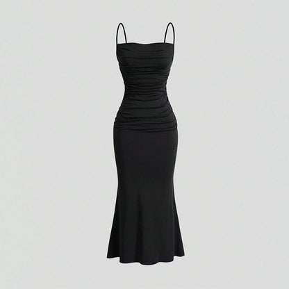 Damen Maxikleid Raffungen Schulterfrei Eveloria - Eveloria