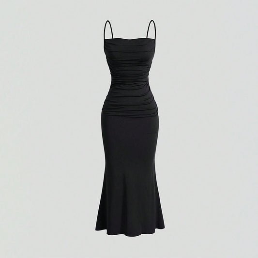 Damen Maxikleid Raffungen Schulterfrei Eveloria - Eveloria