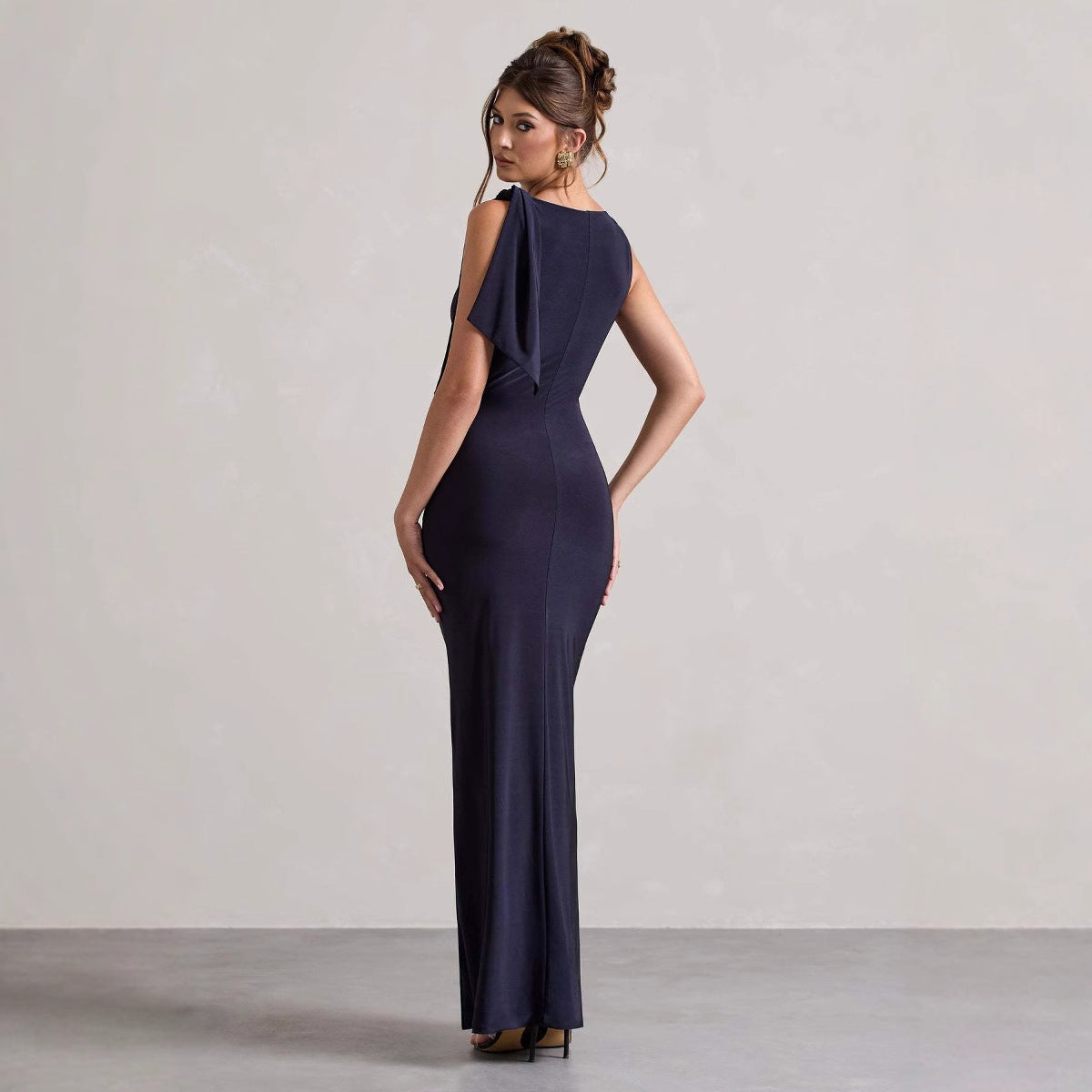 Damen Maxikleid Asymmetrischer Träger Figurbetont Eveloria