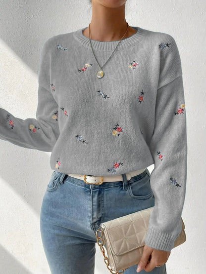 Damen Pulli Floral Stickerei Lässig Eveloria