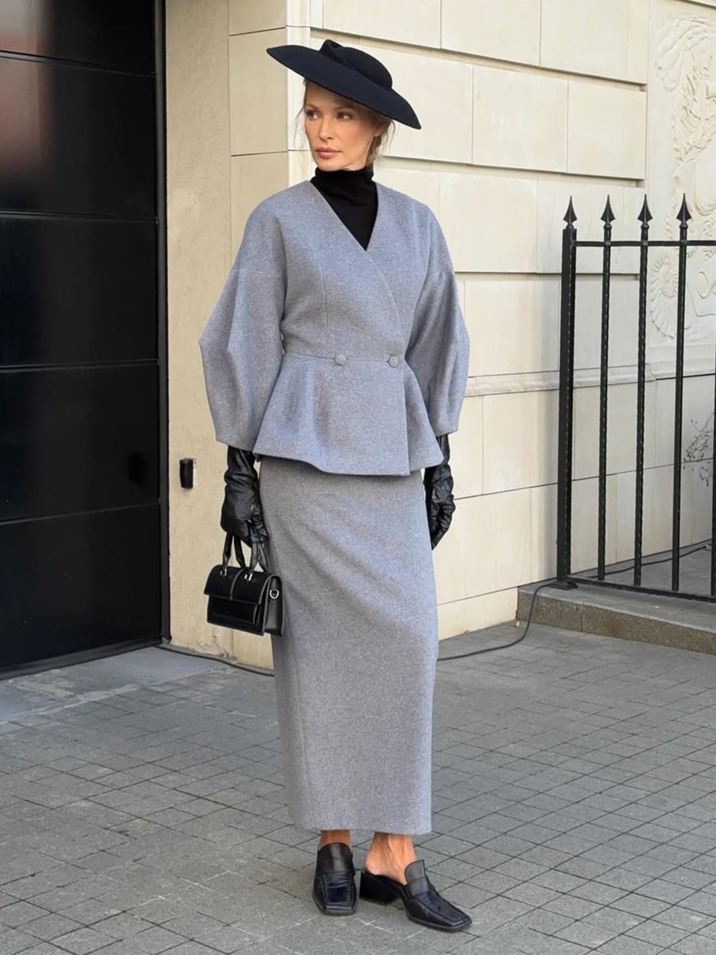 Damen Bleistiftkleid mit Blazer-Oberteil und Puffärmeln Eveloria