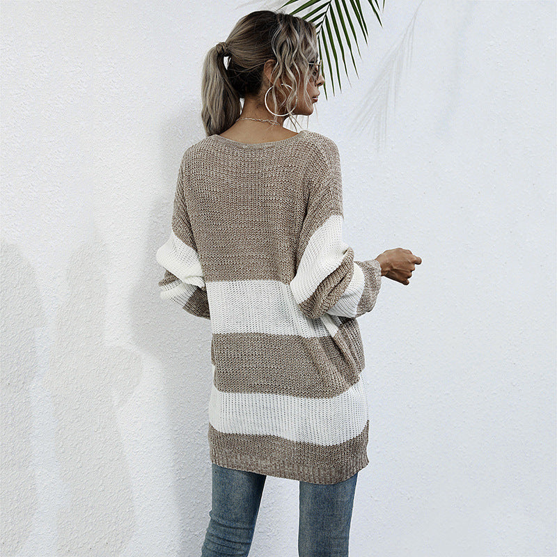 Damen Strickpullover Breite Streifen Eveloria