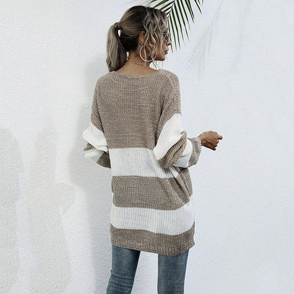 Damen Strickpullover Breite Streifen Eveloria