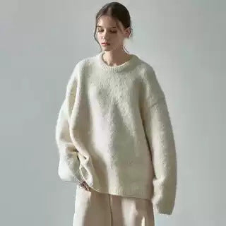 Damen Oversize-Pullover Weiches Material Beige
