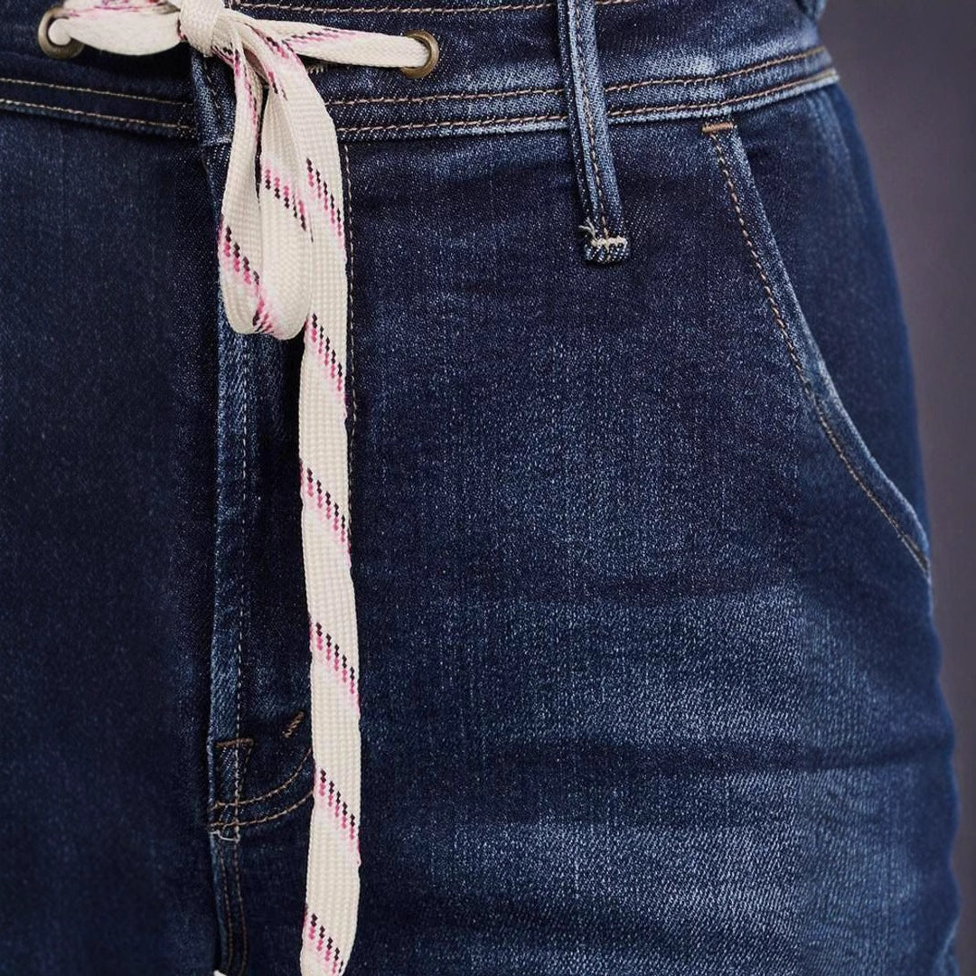 Damen Weite Jeans Verstellbarer Bund Trendig Blau Eveloria