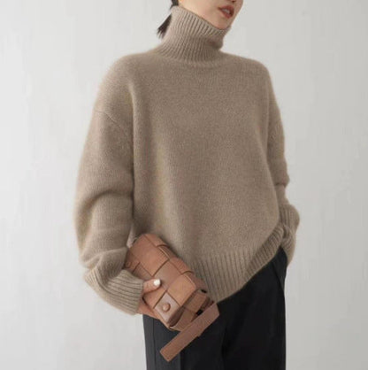 Damen Kaschmir Rollkragenpullover Weit Elegantes Design Beige