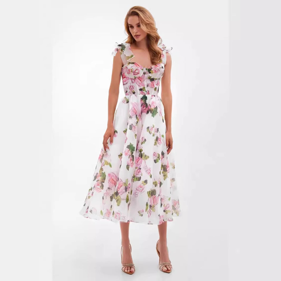 Damen Schulterfreies Blumenkleid Eveloria