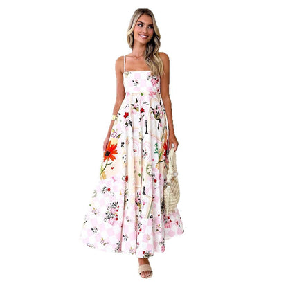 Damen Maxikleid mit Trägern Floralmuster Eveloria