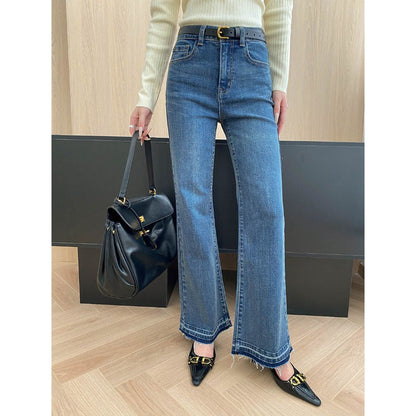 Damen High-Waist Flare Jeans mit Dekor Nähten Schwarz Eveloria - Eveloria