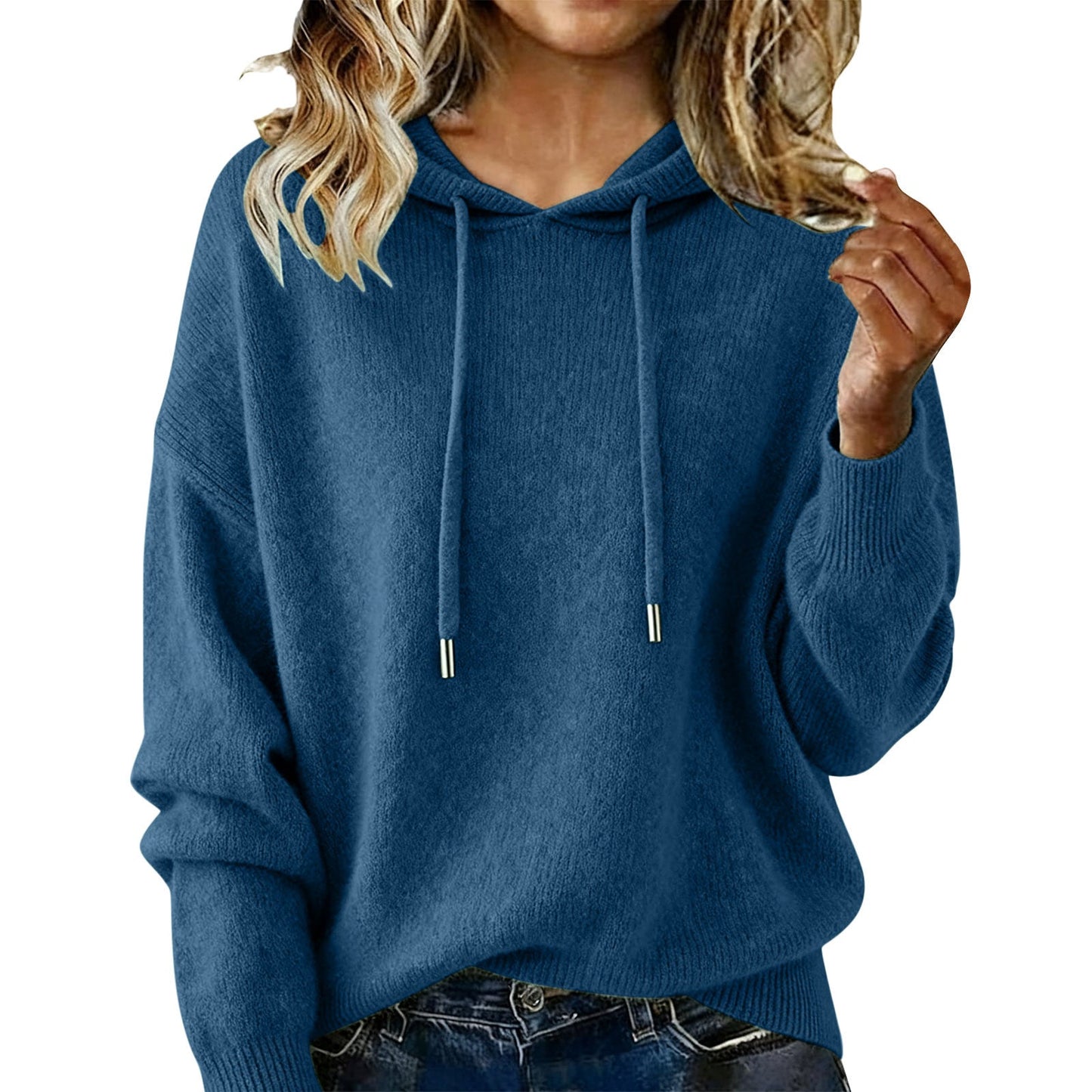 Damen Oversized Kapuzensweatshirt Texturiert Kordelzug Grau