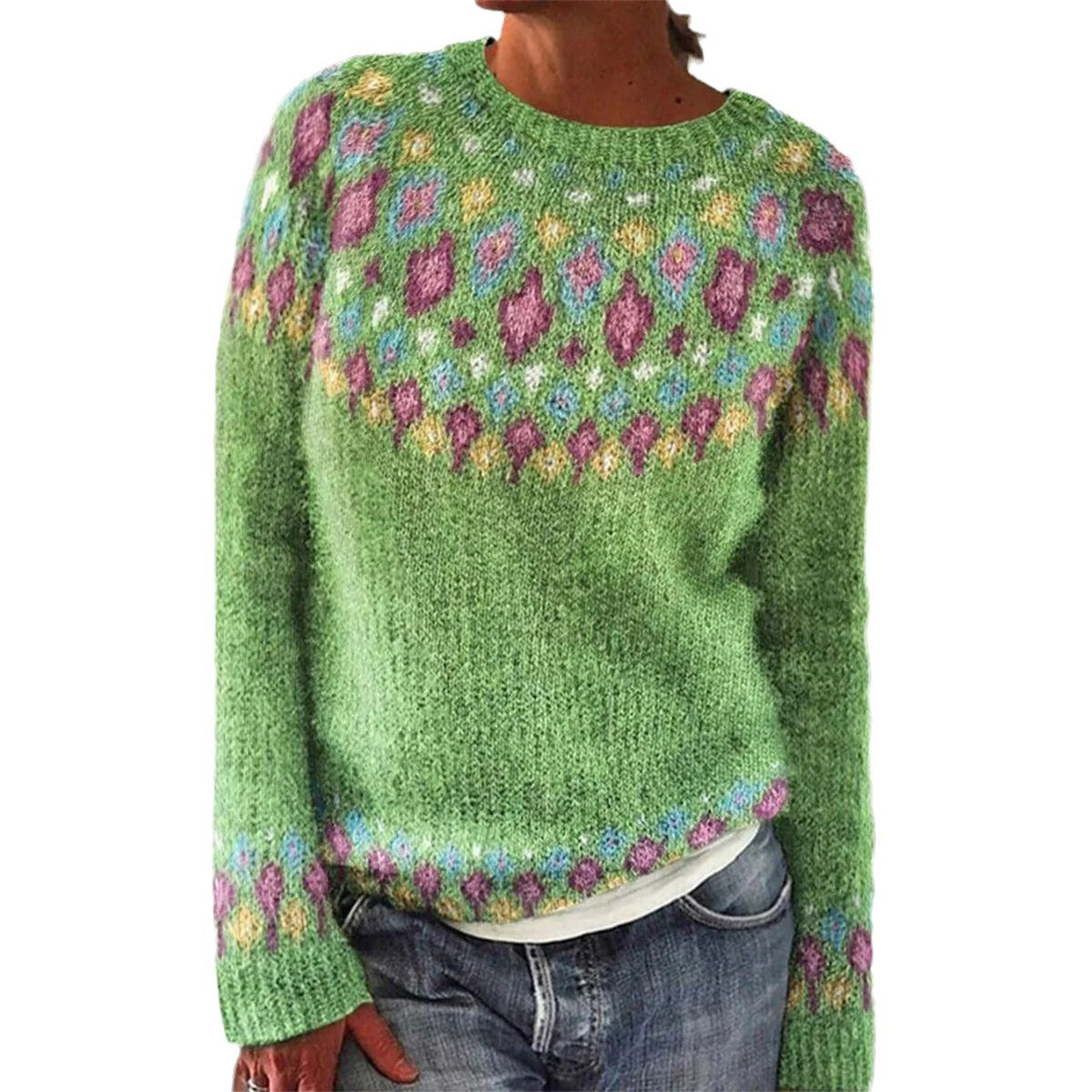 Damen Strickpullover Lebhaftes Muster Komfortabler Schnitt Eveloria