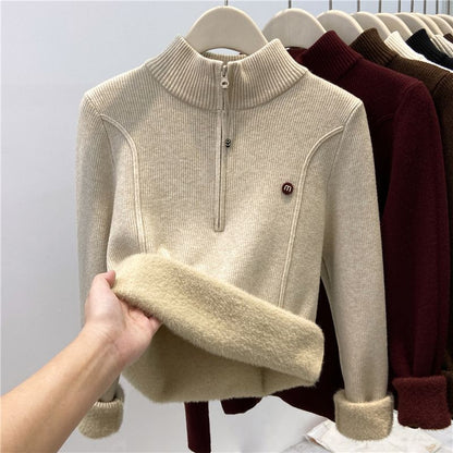 Damen Strickpullover Stehkragen Reißverschluss Eveloria