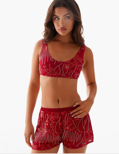 Damen Bikini-Set Glitzernde Blumen Figurbetonter Schnitt