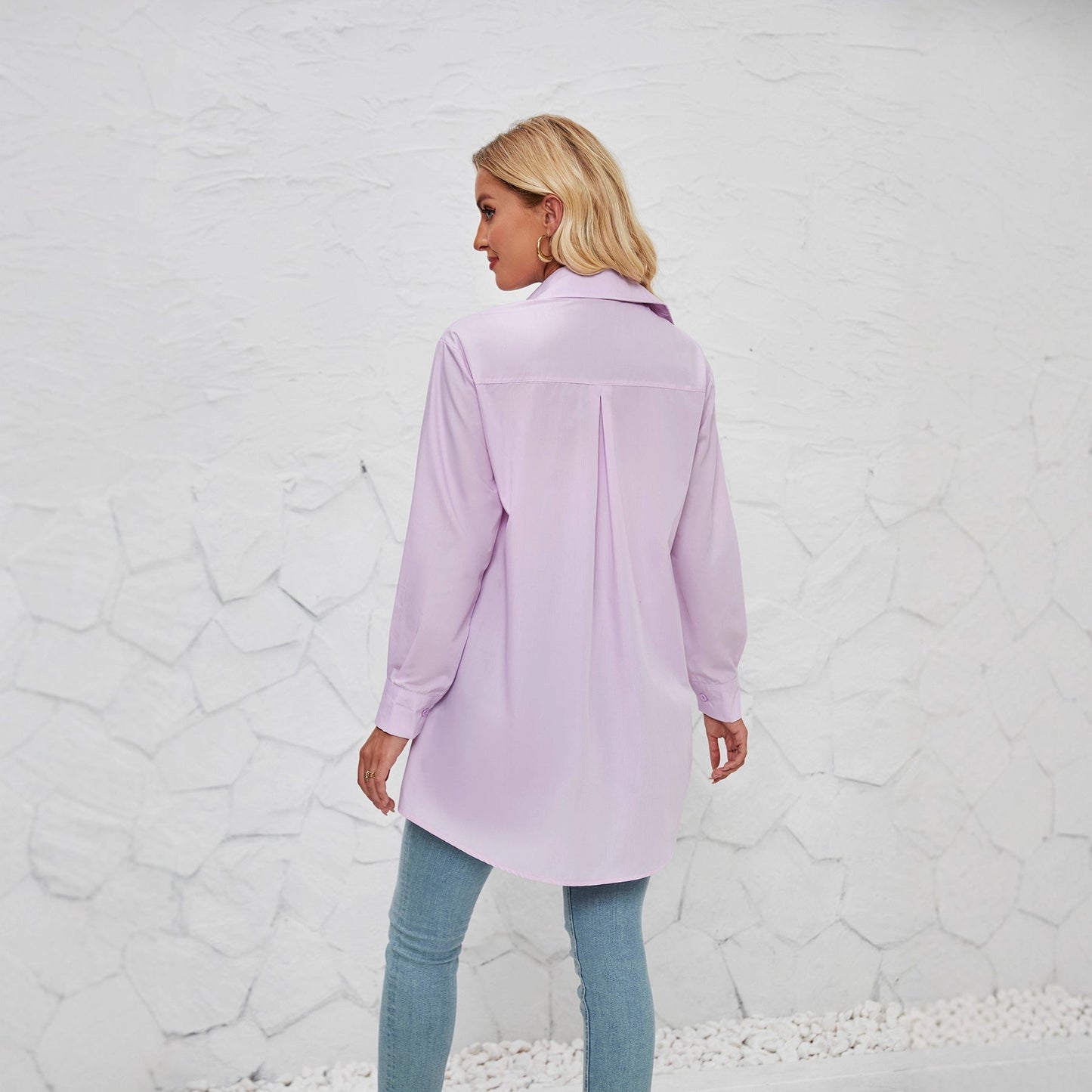Damen Blusenhemd Langarm Elegant Moderner Schnitt Weiß Eveloria
