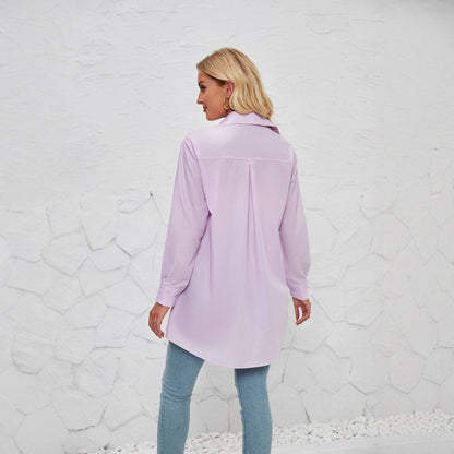 Damen Blusenhemd Langarm Elegant Moderner Schnitt Weiß Eveloria