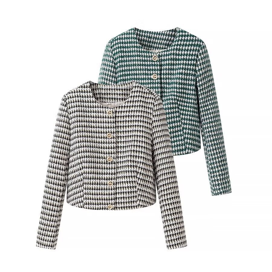 Damen Jacquardjacke Klassischer Schnitt Knöpfe Schwarz Eveloria - Eveloria