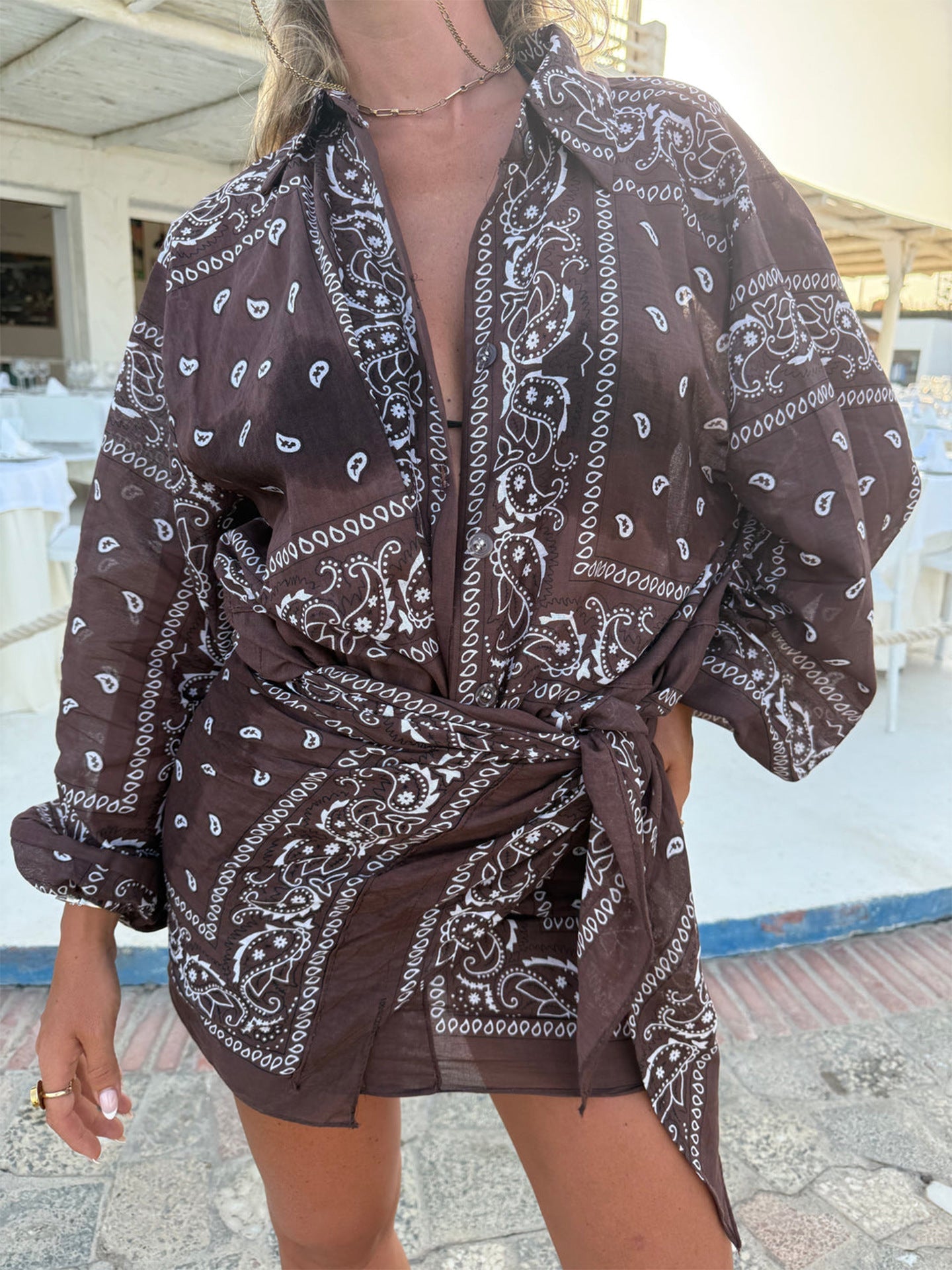 Damen Kimonojacke Bandana-Optik Tailliert