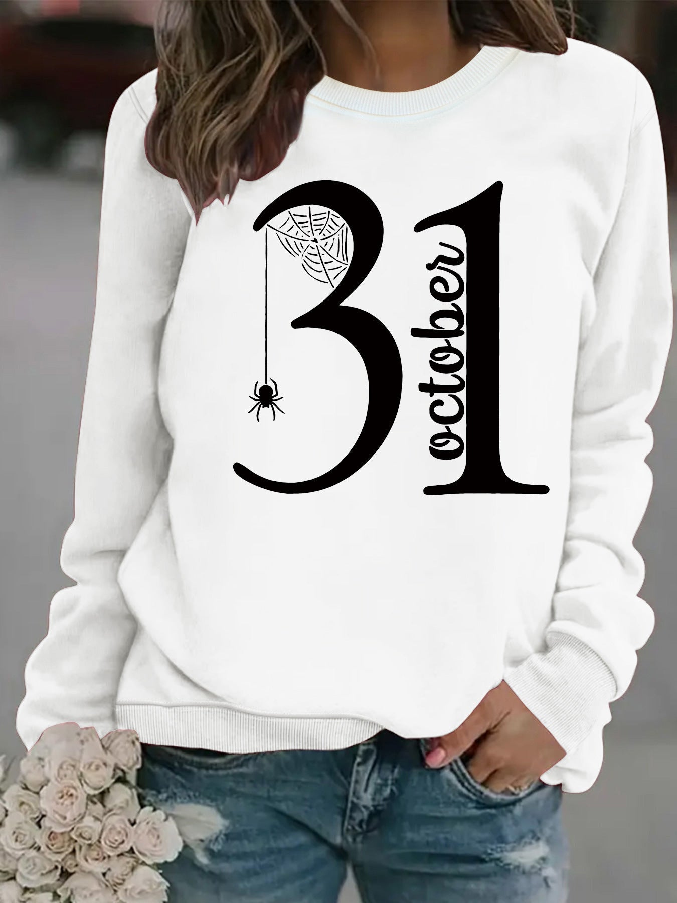 Damen Sweatshirt Halloween-Motiv Bequem Grau Eveloria