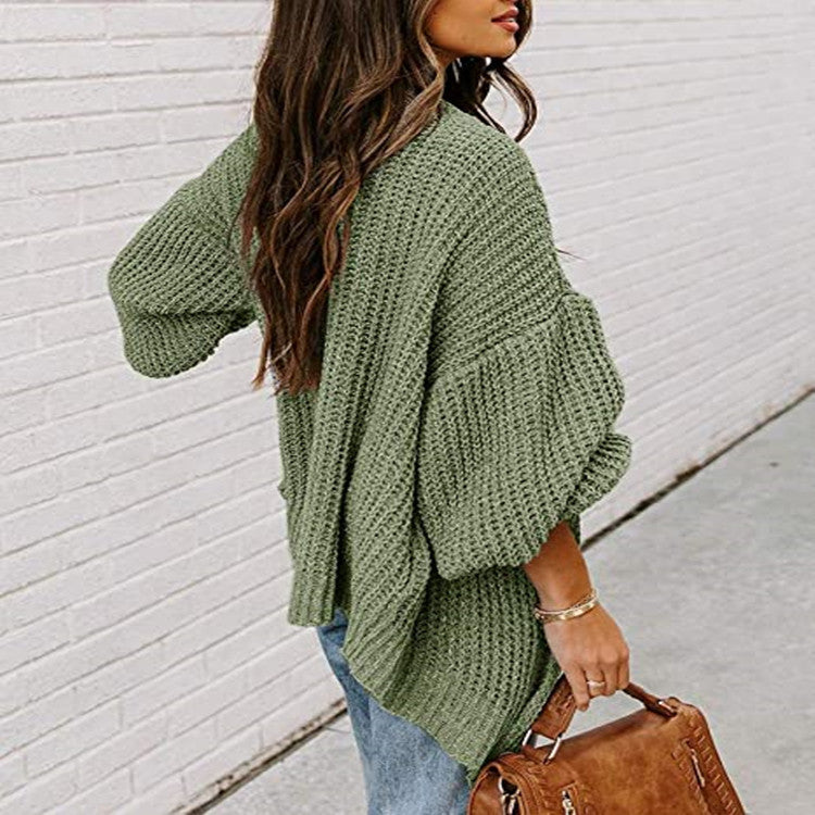 Damen Grobstrick-Pullover Voluminöse Ärmel Lässiger Schnitt Eveloria