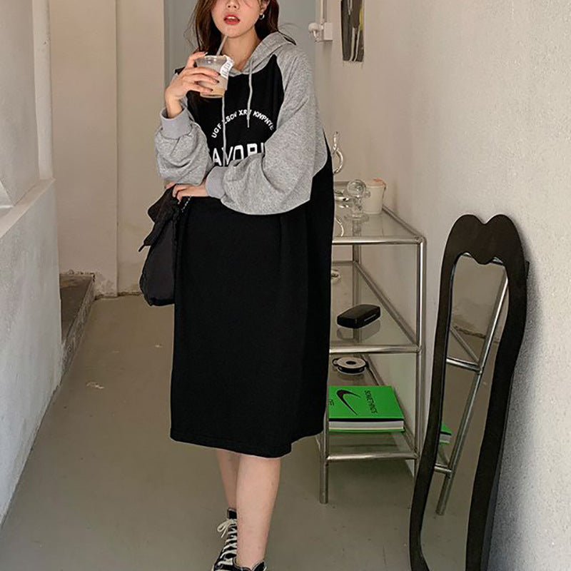 Damen Oversized Hoodie-Kleid mit Grafikdruck und Seitentaschen