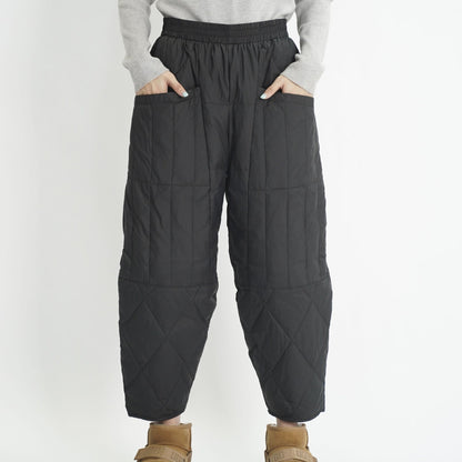 Gefütterte Damen Hose Elastikbund Taschen Schwarz - Eveloria