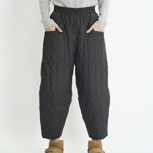 Gefütterte Damen Hose Elastikbund Taschen Schwarz - Eveloria