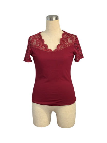 Eveloria Damen Bluse Mit Spitze Kurze Ärmel Spitzen Manschetten Weiß