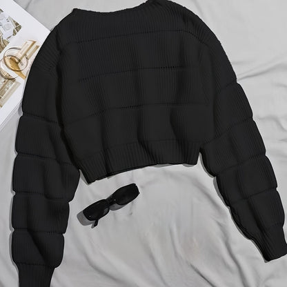 Damen Crop-Pullover Weich Strukturiertes Design Grau Eveloria