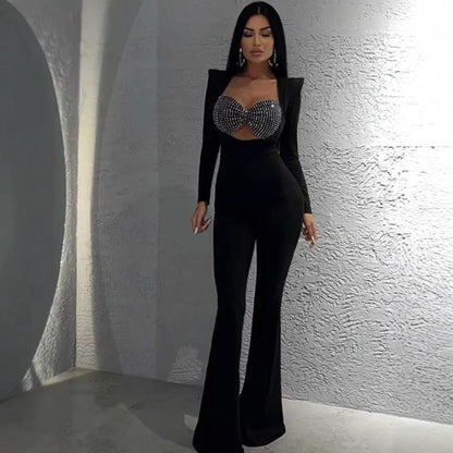 Damen Jumpsuit mit Strassdetails Figurbetont eveloria