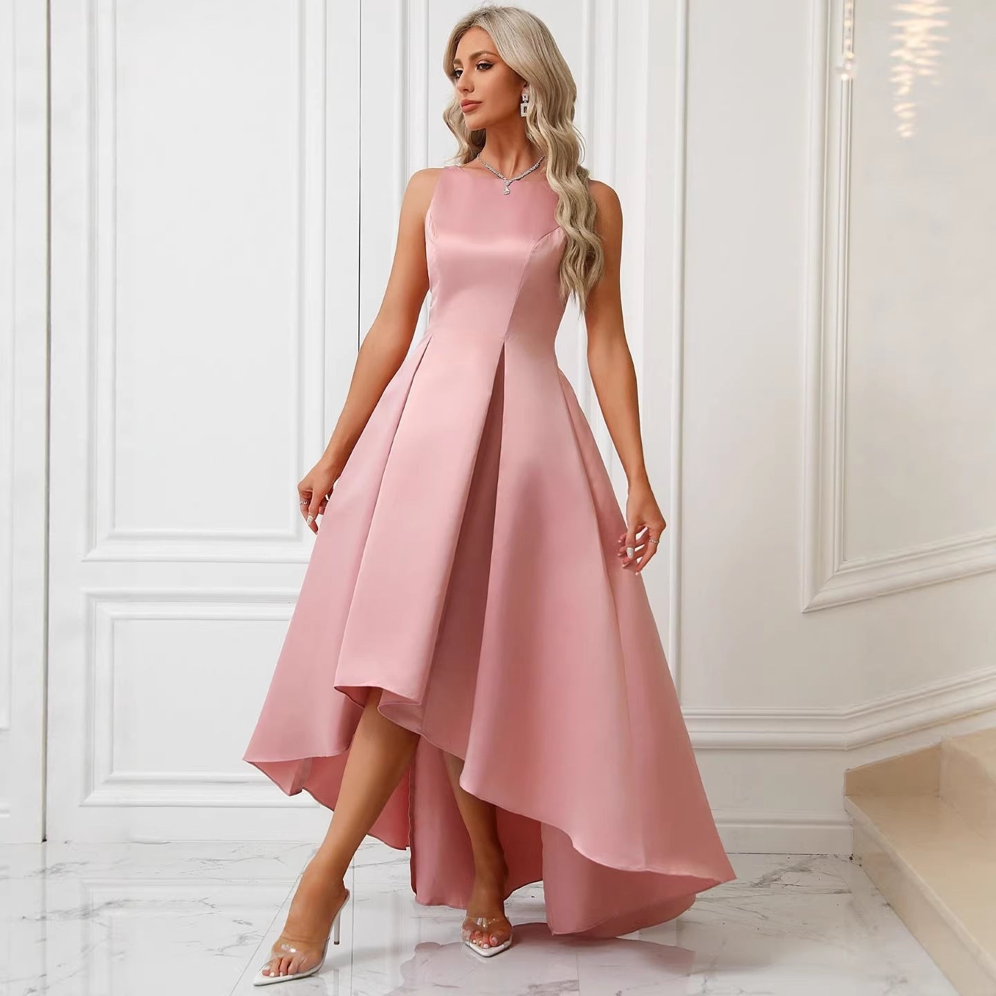 Damen Abendkleid Asymmetrischer Schnitt Raffinierte Falten Eveloria