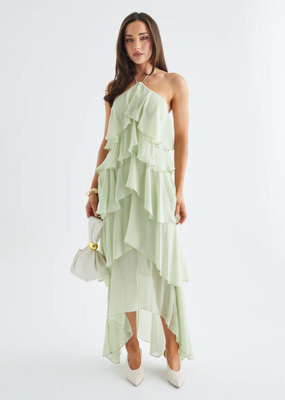 Damen Maxikleid mit Überwurf und Rüschen Floral Elegant