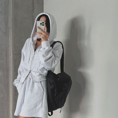 Damen Sportliches Loungewear-Set Kapuzenjacke Shorts Eveloria