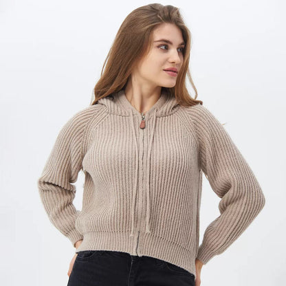 Damen Hoodie Weiches RippstrickMaterial Mit Kordelzug