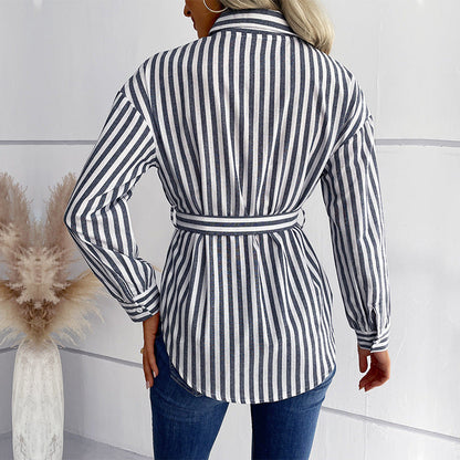 Damen Langarmbluse Tailliert Gürtel Bluse Eveloria