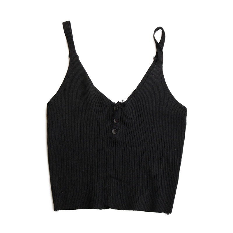 Damen Rippstricktop Ärmellos mit Knopfleiste Dezent Eveloria