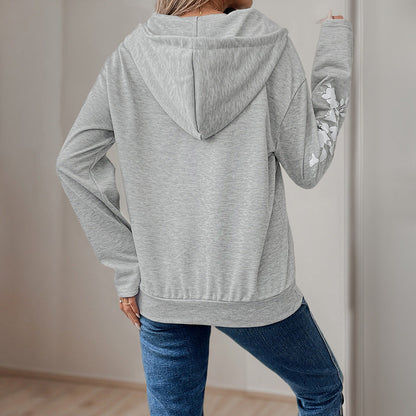 Damen Kapuzenpullover Floralmuster Reißverschlussdetails