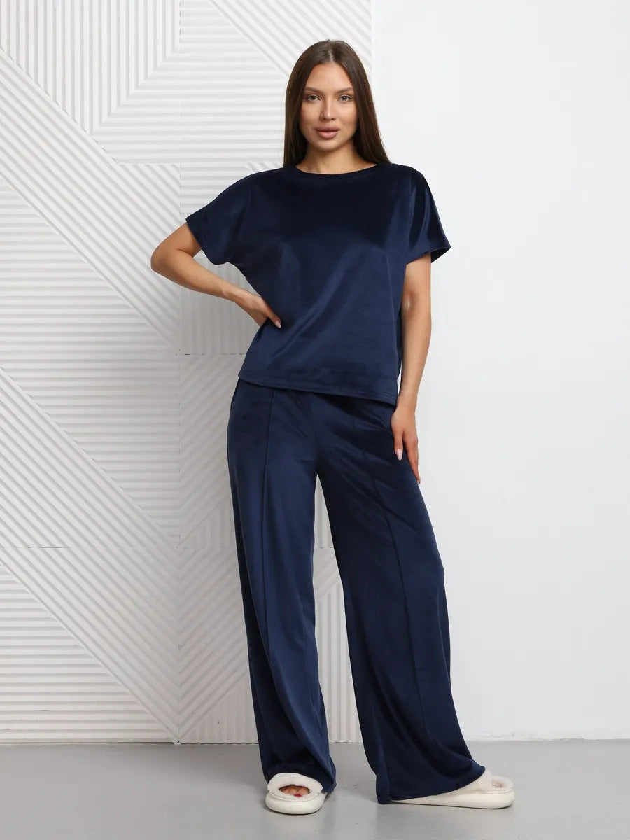 Damen Satin Loungewear Set Lässiger Schnitt Weite Hose